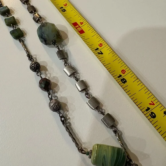 Turquoise & Silver Long Beaded Necklace + Bracelet - Picture 2 of 16